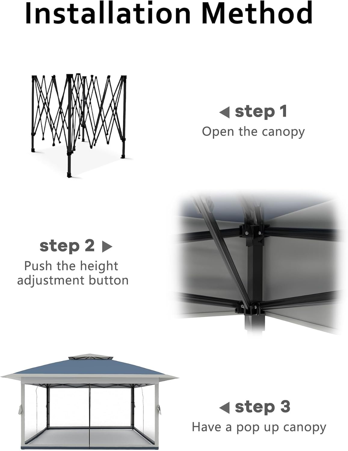13 X 13FT Pop Up Gazebo, Canopy Tent, Gazebos on Clearance,Patio Folding Canopy with Mosquito Netting - Backyard Tent for Party, Wedding, Outdoor Dining, Patio, Backyard(Navy Blue+Hemp Grey) - Image 2