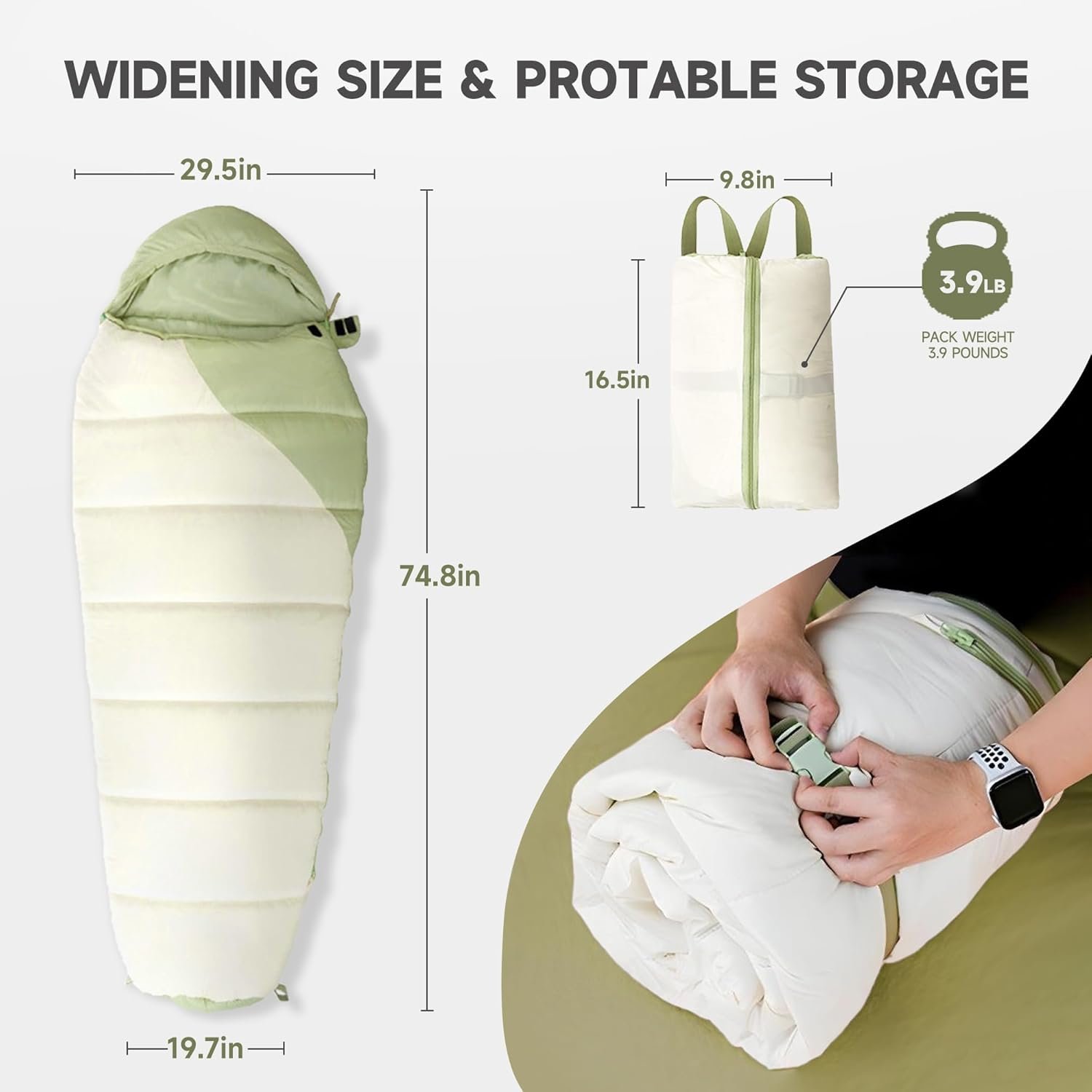 Sleeping Bag for Adults Kids, 0 Degree Warm Mummy Skin Friendly Fabric Backpacking Lightweight Camping Sleeping Bag with Compression Bag for Hiking Outdoor Travel or Truck Overnighting - Image 2