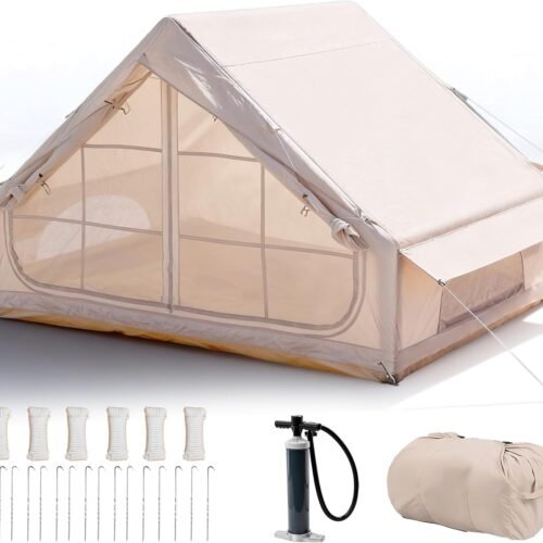 4 Season Inflatable Air Tent for Camping, 2-4 Person Quick Setup with Pump, 3000mm Waterproof Rating, Outdoor Adventure Family Tent with Storage Bag and Stakes
