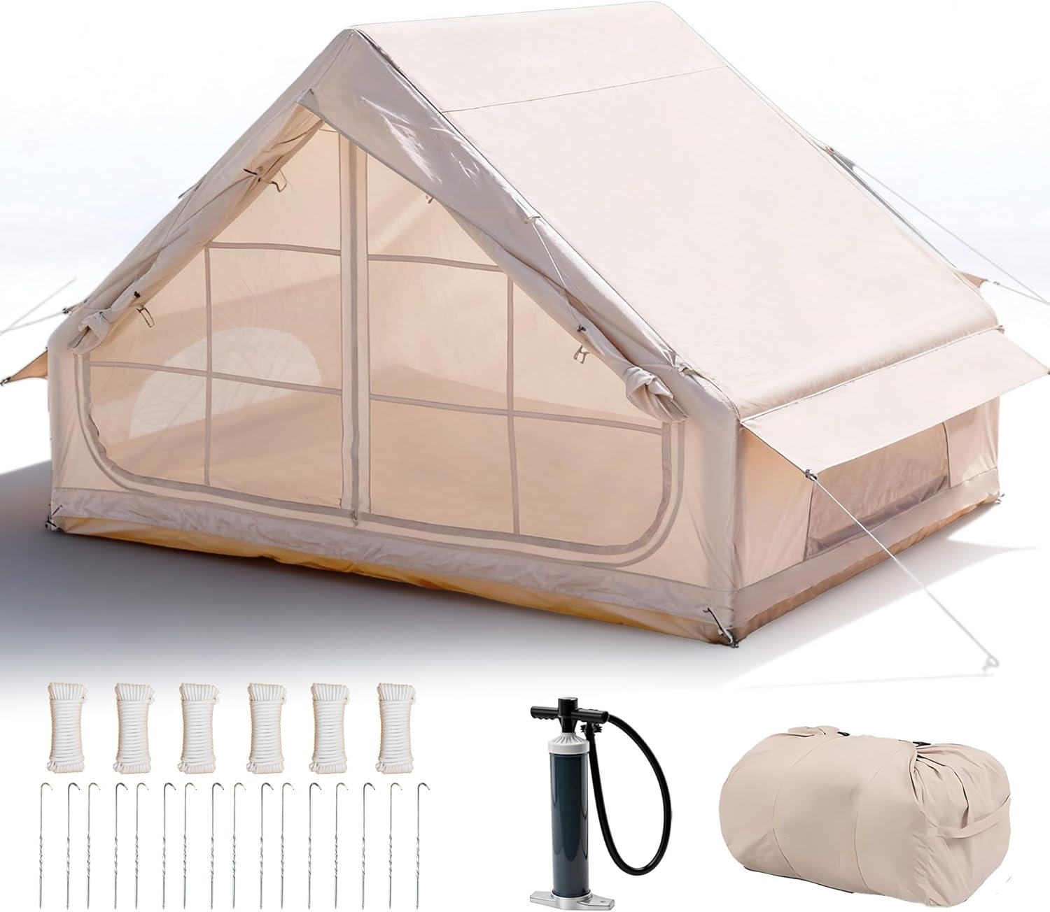 4 Season Inflatable Air Tent for Camping, 2-4 Person Quick Setup with Pump, 3000mm Waterproof Rating, Outdoor Adventure Family Tent with Storage Bag and Stakes