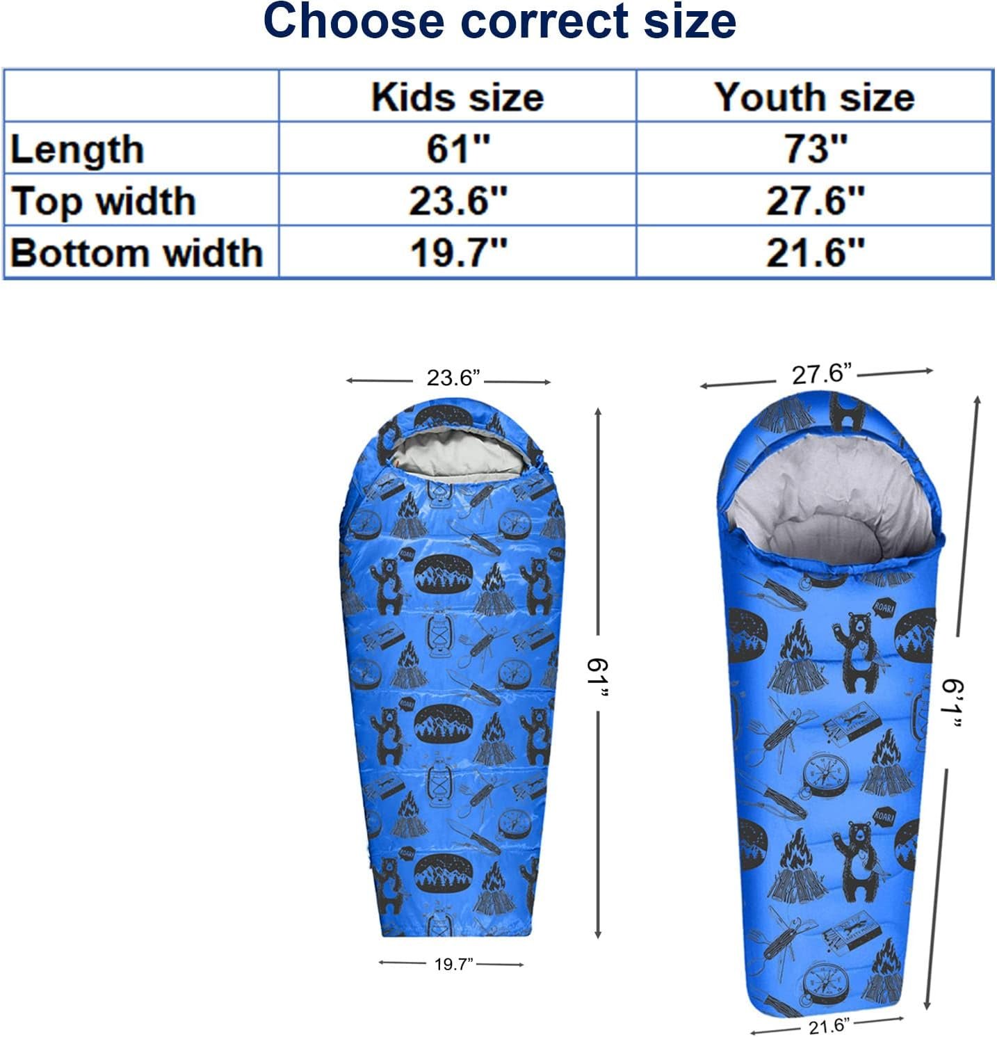Mummy Style 32 – 59F Kids Sleeping Bag with Pillow Sleeve, 4 Season, Lightweight and Backpacking Style, Ideal for Camping, Sleepover, Boys, Girls, Youth and Toddlers - Image 2