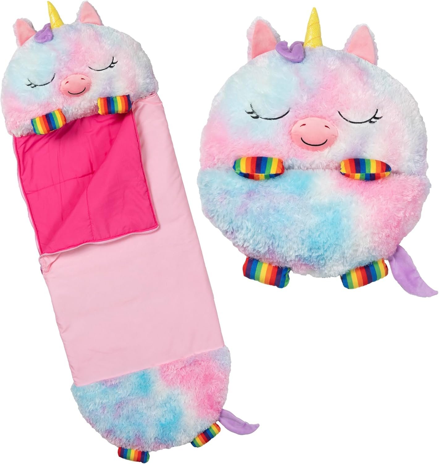 Pillow & Sleepy Sack: Medium - Rainbow Unicorn - 54 x 20, Plush Animal Character, 2-in-1 Pillow Sleeping Bag, Play, Kids Ages 3+