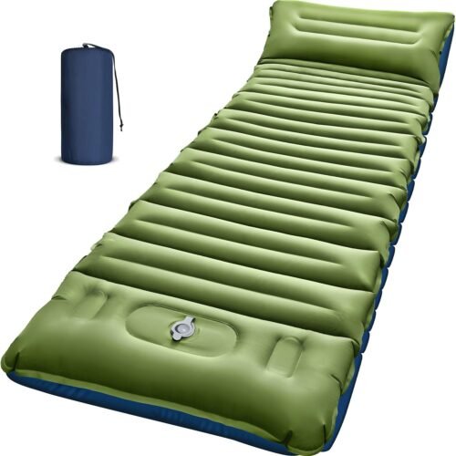 Camping Sleeping Pad, Thick 5 Inch Camping Mat with Pillow Built-in Foot Pump Ultralight Inflatable Sleeping Pads for Camping, Backpacking, Hiking, Tent