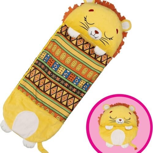 Pillow & Sleepy Sack- Comfy, Cozy, Compact, Super Soft, Warm, All Season, Sleeping Bag with Pillow- Lion (Medium)