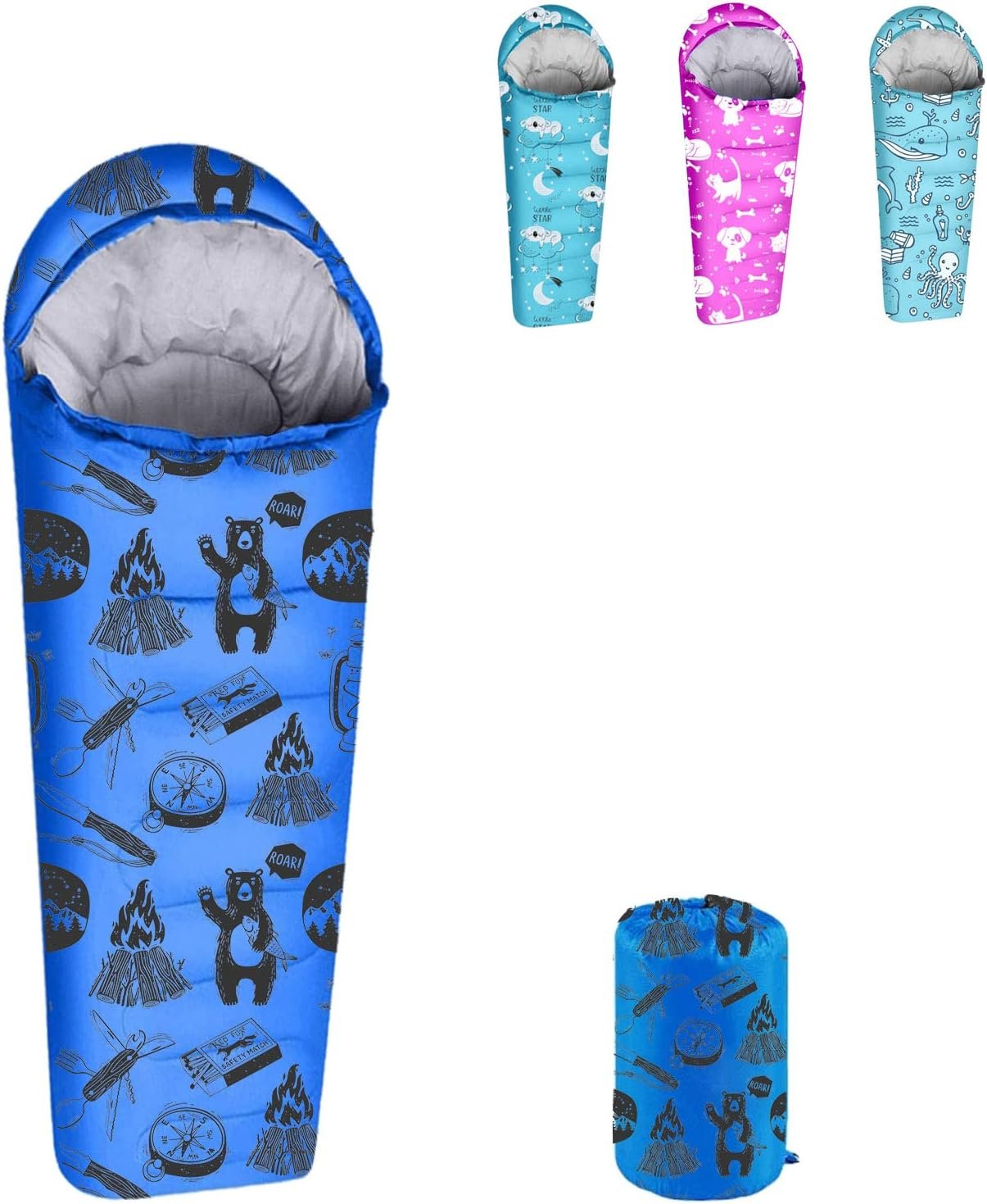Mummy Style 32 – 59F Kids Sleeping Bag with Pillow Sleeve, 4 Season, Lightweight and Backpacking Style, Ideal for Camping, Sleepover, Boys, Girls, Youth and Toddlers
