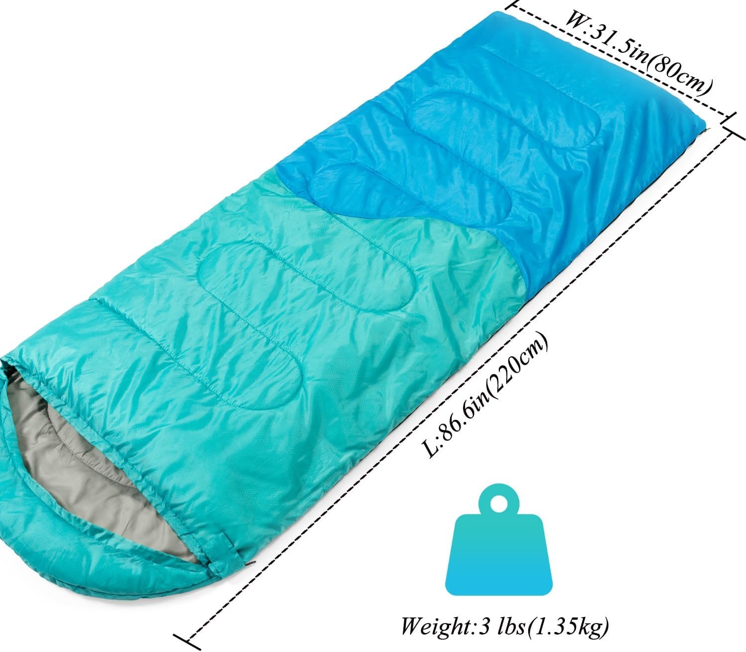 Sleeping Bag - 3 Seasons for Adults Kids Boys Girls Camping Hiking - Warm Cold Weather Lightweight Portable with Compression Bag for Backpacking in Spring, Summer, Fall and Winter - Image 2