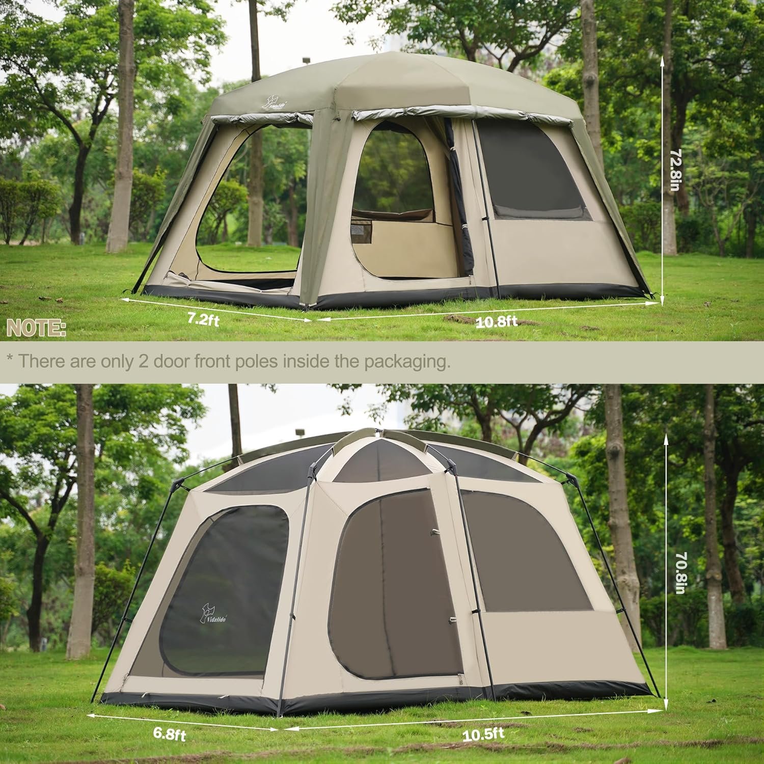 4-6 Person Camping Tent with 3 Door 2 Room Large Family Cabin Tents, Double Layer Waterproof Portable Glamping Tent, Big Tents for Outdoor Camping Hiking and Backpacking - Image 2