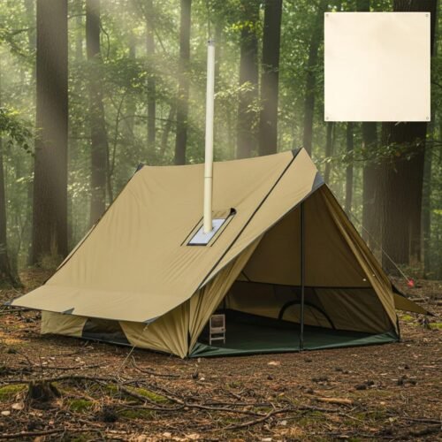 Camping Hot Tent with Stove Jack, 4.9ft Standing Room Portable Cabin Yurt Tent Waterproof & Windproof for 2-3 Person Hiking Hunting Outdoor Winter Includes Fireproof Cloth 2 Poles & 12 Stakes