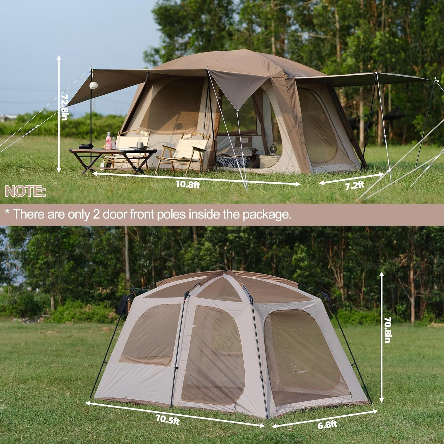 4-6 Person Camping Tent with 3 Door 2 Room Large Family Cabin Tents, Double Layer Waterproof Portable Glamping Tent, Big Tents for Outdoor Camping Hiking and Backpacking - Image 2