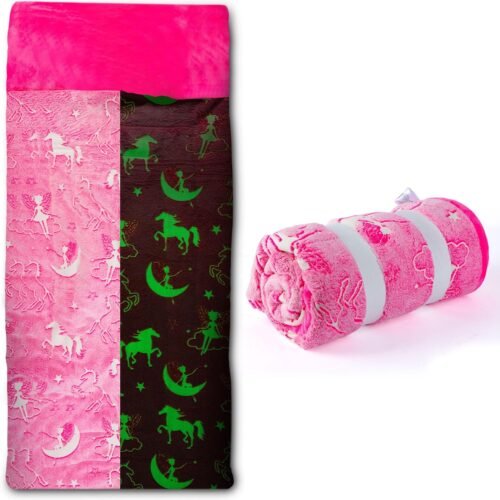 Kids Sleeping Bag Glow in The Dark Slumber Bag for Girls and Boys - Large, Soft, Durable, Warm, Plush Sleeping Bags - Dinosaur & Unicorn Gift for Sleep Overs