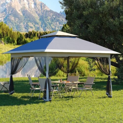 13 X 13FT Pop Up Gazebo, Canopy Tent, Gazebos on Clearance,Patio Folding Canopy with Mosquito Netting - Backyard Tent for Party, Wedding, Outdoor Dining, Patio, Backyard(Navy Blue+Hemp Grey)
